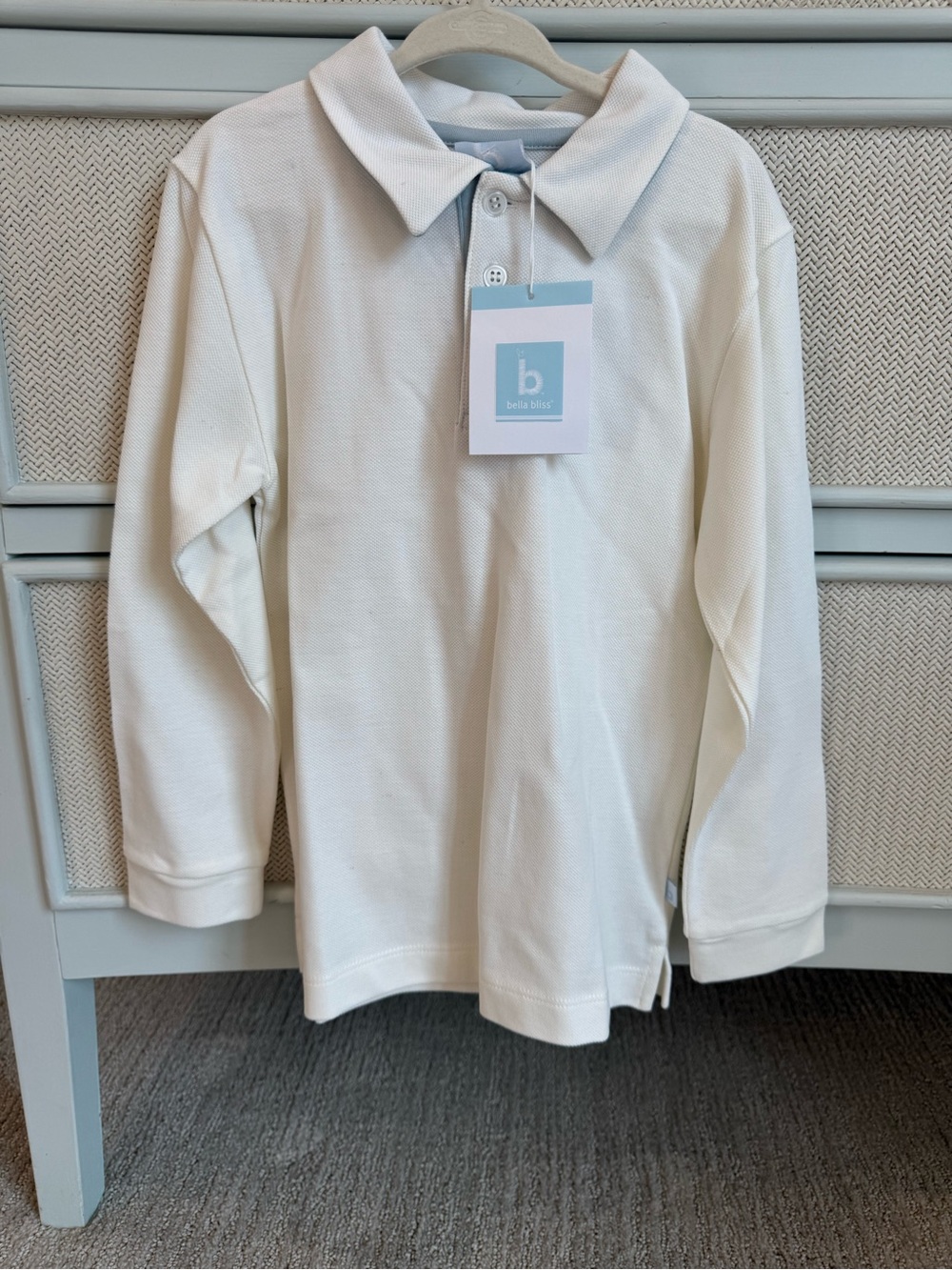 Bella Bliss Long Sleeve Polo with Blue Trim